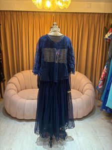 Elegant Navy Blue Embroidered Gown
