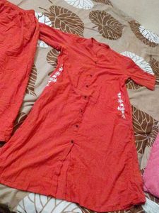 Orange Kurta Set with White Embroidery