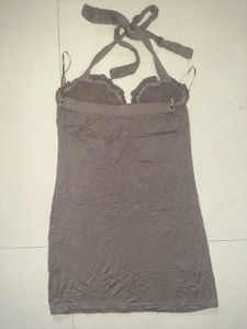 🤎 Rare Taupe Ruched Halter Neck Long Top