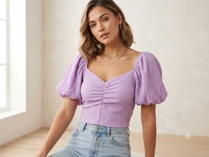 Purple Textured Puff Sleeve Top