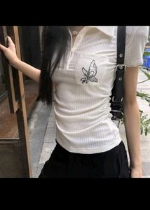 White Embroidered Polo T-Shirt