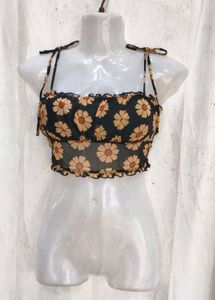 14158. Floral Crop Top with Tie Straps