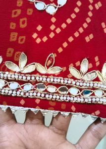 Red Bandhani Handwork Saree with Blouse