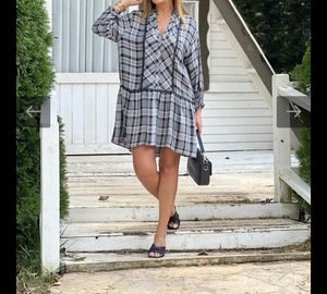 Chic Plaid Mini Dress with Black Trim