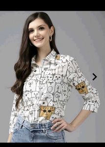 Cute Cat Print Button-Up Shirt