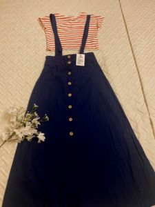 Navy Dungaree Maxi Skirt