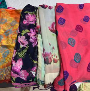 Vibrant Floral Print Sarees (Set of 4)
