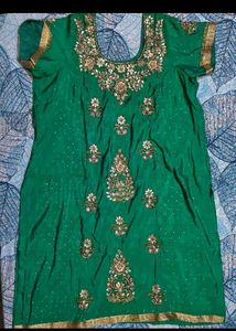 Green With Dark Blue Chudithar Salwar Kameez Set