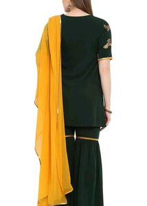 Elegant Green Kurta Set with Yellow Dupatta