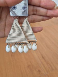 Unique Triangle Earrings with Pearl &amp; Shell Drops
