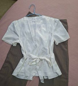 Elegant White Blouse with Tie neck