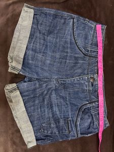 Blue Denim Cuffed Shorts