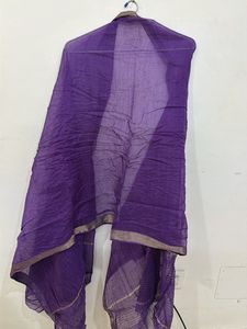 Vibrant Purple Dupatta with Gold Border