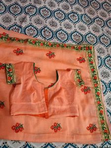 Peach Embroidered Saree with Blouse