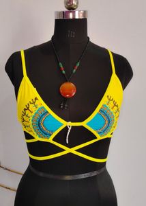 Vibrant Yellow Tribal Print Bikini Top