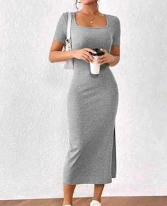 Elegant Grey Midi Bodycon Dress
