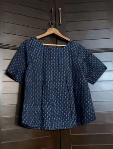 Fabindia Blue Cotton Dabu Printed Arcadian Top