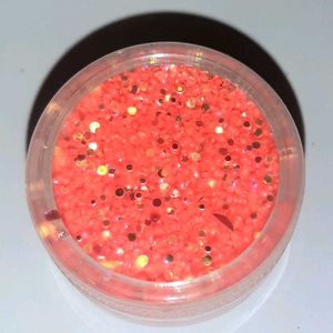 Coral Sunset Orange Nail Art Mirror Rhinestones
