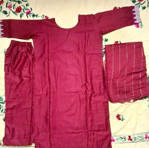 Maroon Embroidered Kurta Set with Dupatta