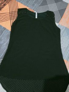 Chic Black Polka Dot Trim Sleeveless Top
