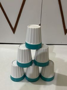 Set of 6 White &amp; Teal Tumblers