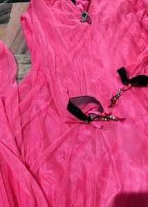 Elegant Pink Kurta Set with Black Border