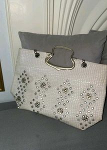 Sparkling White Embellished Handbag