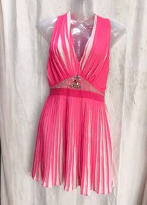 Stunning Pink Pleated Halter Neck Dress
