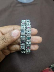Oxidized Silver Bangles with Stones - brand new