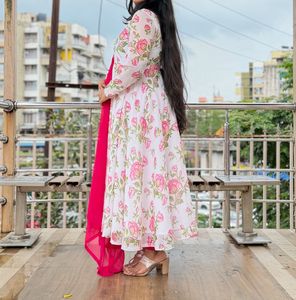 white Floral anarkali