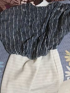 Chic Striped Kurta Set with Embellished Neckline