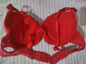 Red Lace Bra &amp; Black Panty Set 90cm