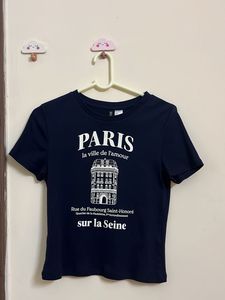 H&amp;M Navy Blue Paris Graphic T-Shirt