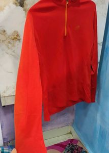 Red Long Sleeve Zip-Up Top