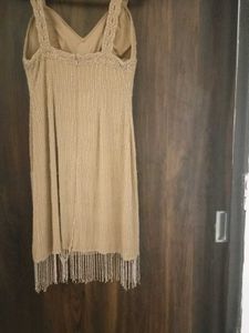 Eye-catching Beige Stap Dress Fully Loaded