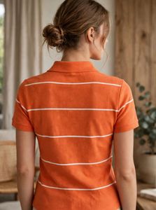 Orange Striped Embroidered Polo Shirt