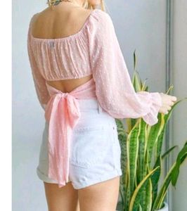 Georgette Puff Sleeve Crop Soft Colour Top