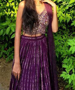 wine color party wear lehnga