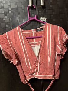 Striped Wrap Style Crop Top