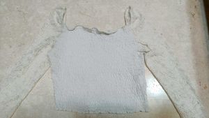 White Smocked Lace Crop Top