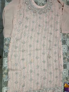 Light Peach Colour Stone Work Plazo Dupatta Sath