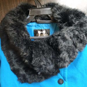 Blue Coat with Faux Fur Collar