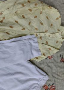 Yellow Printed Kurta with White Pants