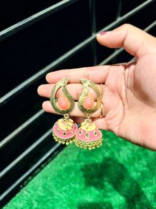 Beautiful Pink Jhumka Earrings