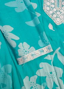 Beautiful Teal Floral Short Kurti