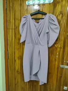 Lavender Puff Sleeve Wrap Dress