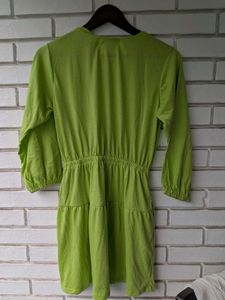 Lime Green Embroidered V-Neck Dress
