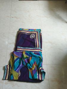 Beautiful Purple Striped Saree with Embellishments