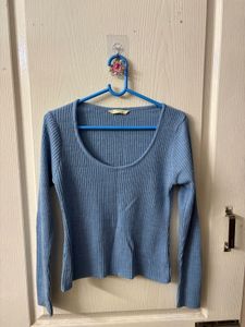 Ribbed Blue Long Sleeve Top