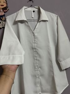 White 3/4 Sleeve Button-Down